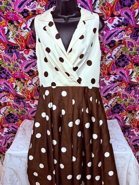 Jessica Howard Brown and White Polka Dot Satin Dress